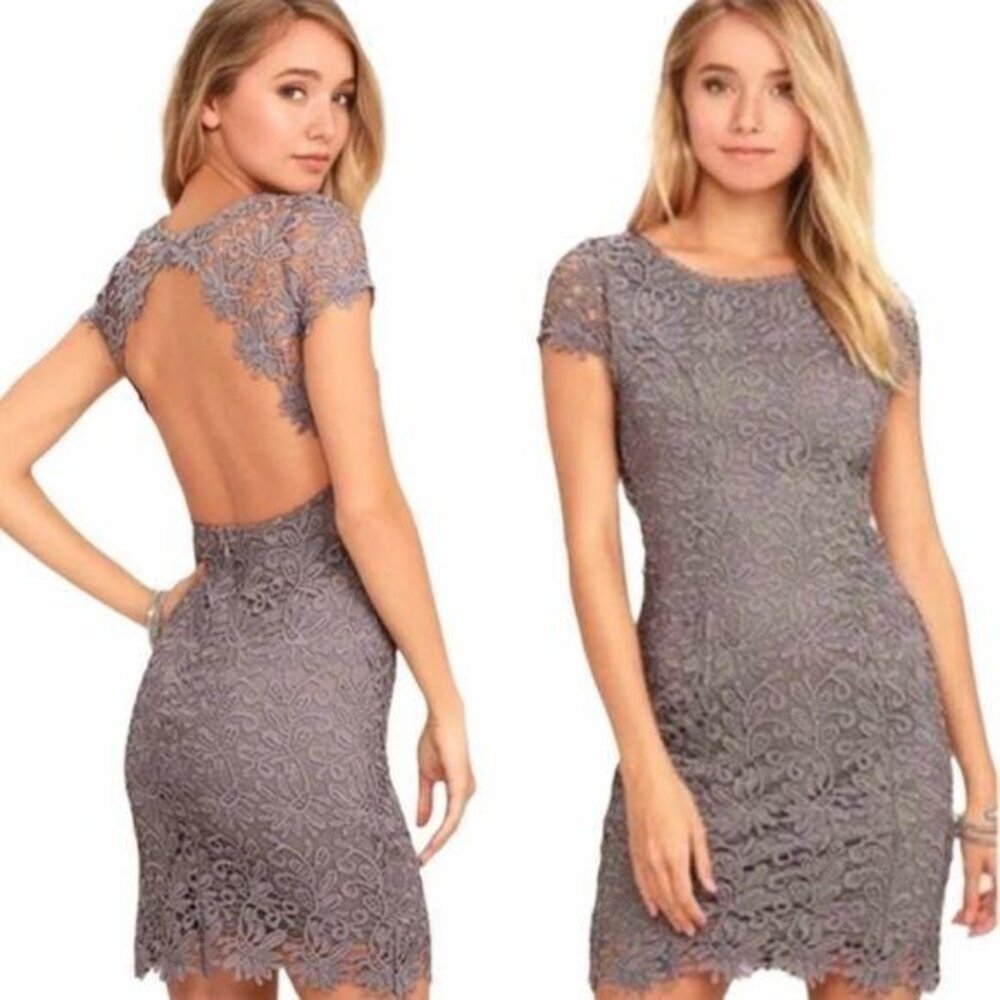 Lulu’s Hidden Talent Backless Open Back Lace Overlay Bodycon Shift Mini Dress - Picture 10 of 10